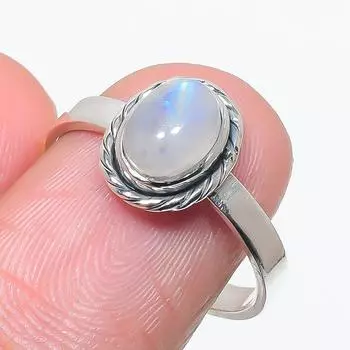 Natural Rainbow Moonstone Gemstone 925 Solid Sterling Silver Gift Ring S.9 A8k55