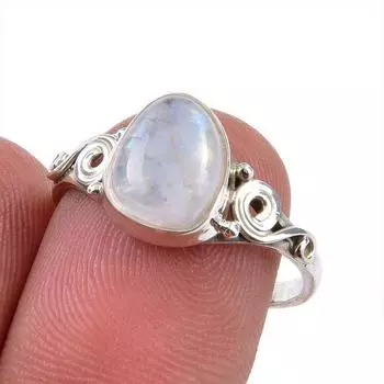 Natural Rainbow Moonstone Gemstone 925 Solid Sterling Silver Ring Size 7.5 t1f01