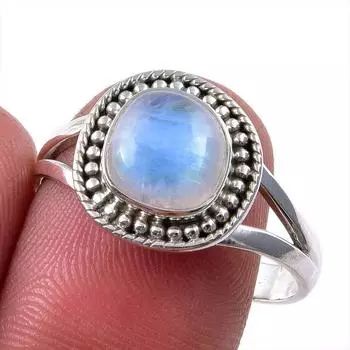 Natural Rainbow Moonstone Gemstone 925 Solid Sterling Silver Ring Size 9.5 m0V80