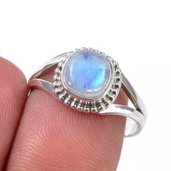 Natural Rainbow Moonstone Gemstone 925 Solid Sterling Silver Ring Size 7.5 j5I07
