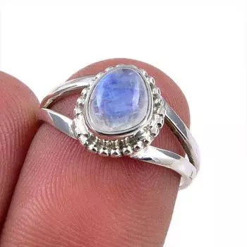 Natural Rainbow Moonstone Gemstone 925 Solid Sterling Silver Ring Size 5.5 P3s85