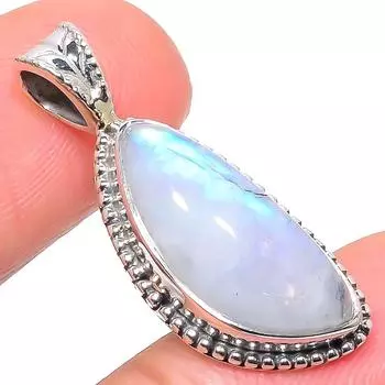 Natural Rainbow Moonstone Gemstone 925 Solid Sterling Silver Pendant 1.26 W4m99