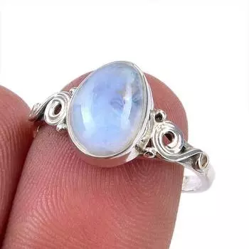 Natural Rainbow Moonstone Gemstone 925 Solid Sterling Silver Ring Size 7.5 W5I45