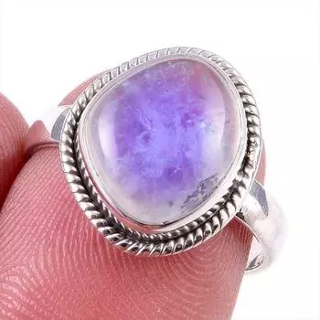 Natural Rainbow Moonstone Gemstone 925 Solid Sterling Silver Ring Size 7 K6T82
