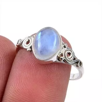 Natural Rainbow Moonstone Gemstone 925 Solid Sterling Silver Ring Size 8 e3o25