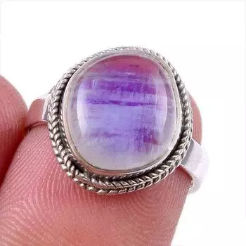 Natural Rainbow Moonstone Gemstone 925 Solid Sterling Silver Ring Size 6 S1k67