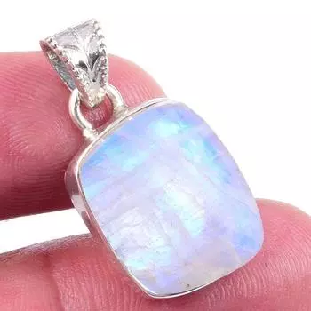 Natural Rainbow Moonstone Gemstone 925 Solid Sterling Silver Pendant 1.25 V5M28