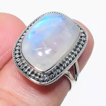 Natural Rainbow Moonstone Gemstone 925 Solid Sterling Silver Gift Ring S.6 s5b90