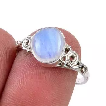 Natural Rainbow Moonstone Gemstone 925 Solid Sterling Silver Ring Size 8 U2C05