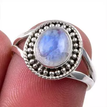 Natural Rainbow Moonstone Gemstone 925 Solid Sterling Silver Ring Size 5.5 I2c26