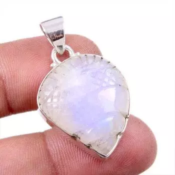 Natural Rainbow Moonstone Gemstone 925 Solid Sterling Silver Pendant 1.5 Y5j80