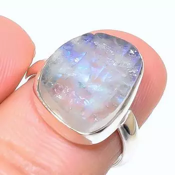 Natural Rainbow Moonstone Gemstone 925 Solid Sterling Silver Ring Size 6.5 B7K05