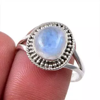 Natural Rainbow Moonstone Gemstone 925 Solid Sterling Silver Ring Size 8.5 I3n42