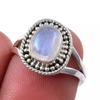 Natural Rainbow Moonstone Gemstone 925 Solid Sterling Silver Ring Size 5.5 e8O39
