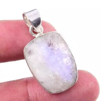 Natural Rainbow Moonstone Gemstone 925 Solid Sterling Silver Pendant 1.25 d8e72