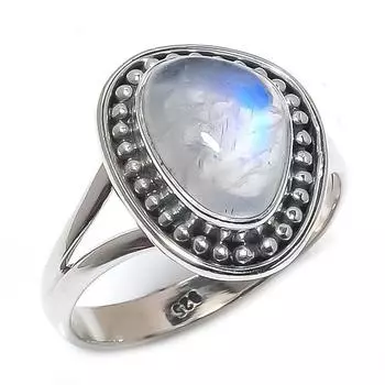 Natural Rainbow Moonstone Gemstone 925 Solid Sterling Silver Gift Ring S.9 N3w94