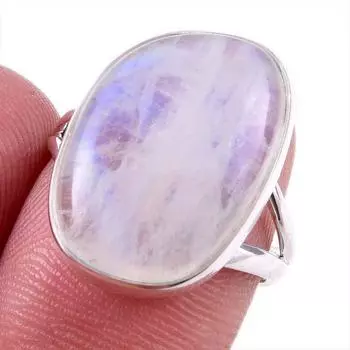 Natural Rainbow Moonstone Gemstone 925 Solid Sterling Silver Ring Size 7 C2T94