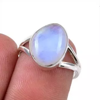 Natural Rainbow Moonstone Gemstone 925 Solid Sterling Silver Ring Size 5.5 T1Q90