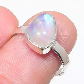 Natural Rainbow Moonstone Gemstone 925 Solid Sterling Silver Gift Ring S.8 Q7S84