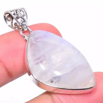 Natural Rainbow Moonstone Gemstone 925 Solid Sterling Silver Pendant 1.85 M9M96