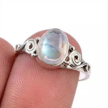Natural Rainbow Moonstone Gemstone 925 Solid Sterling Silver Ring Size 7 A3r53