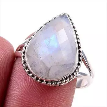 Natural Rainbow Moonstone Gemstone 925 Solid Sterling Silver Ring Size 10 q7b78