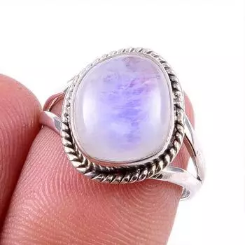 Natural Rainbow Moonstone Gemstone 925 Solid Sterling Silver Ring Size 7 L3i45