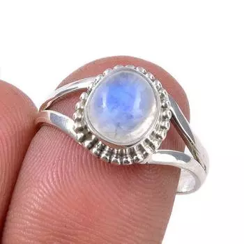 Natural Rainbow Moonstone Gemstone 925 Solid Sterling Silver Ring Size 7.5 Q4R47