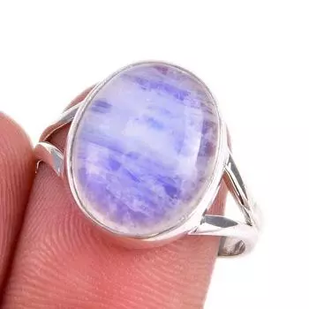 Natural Rainbow Moonstone Gemstone 925 Solid Sterling Silver Ring Size 8.5 Z7Z93