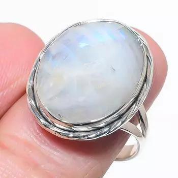 Natural Rainbow Moonstone Gemstone 925 Solid Sterling Silver Gift Ring S.9 Y5Z31