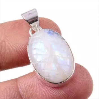 Natural Rainbow Moonstone Gemstone 925 Solid Sterling Silver Pendant 1.25 v7Y92