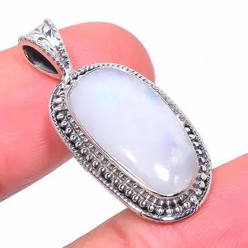 Natural Rainbow Moonstone Gemstone 925 Solid Sterling Silver Pendant 1.34 R1q58