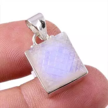 Natural Rainbow Moonstone Gemstone 925 Solid Sterling Silver Pendant 1 e2T41