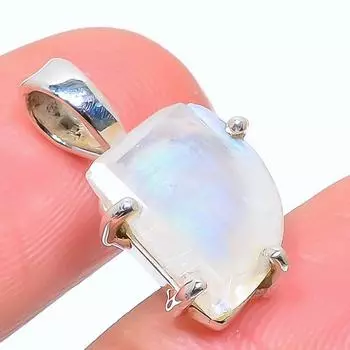 Natural Rainbow Moonstone Gemstone 925 Solid Sterling Silver Pendant 0.87 n3j77