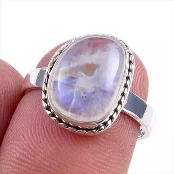 Natural Rainbow Moonstone Gemstone 925 Solid Sterling Silver Ring Size 7 c5k65