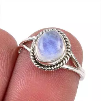 Natural Rainbow Moonstone Gemstone 925 Solid Sterling Silver Ring Size 5.5 v6g03