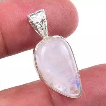 Natural Rainbow Moonstone Gemstone 925 Solid Sterling Silver Pendant 1.25 J5Q49