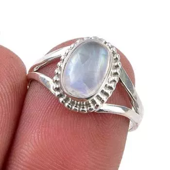 Natural Rainbow Moonstone Gemstone 925 Solid Sterling Silver Ring Size 6.5 l1V34