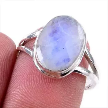 Natural Rainbow Moonstone Gemstone 925 Solid Sterling Silver Ring Size 8 D4l45