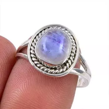 Natural Rainbow Moonstone Gemstone 925 Solid Sterling Silver Ring Size 7.5 Z9F73