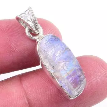 Natural Rainbow Moonstone Gemstone 925 Solid Sterling Silver Pendant 1.25 B8F77