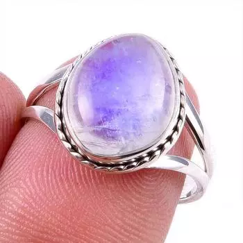 Natural Rainbow Moonstone Gemstone 925 Solid Sterling Silver Ring Size 7 l8c52