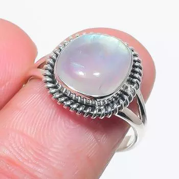 Natural Rainbow Moonstone Gemstone 925 Solid Sterling Silver Gift Ring S.8 O3W72
