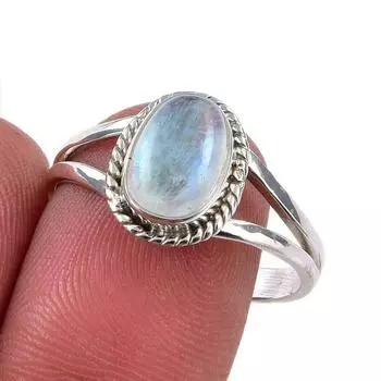 Natural Rainbow Moonstone Gemstone 925 Solid Sterling Silver Ring Size 9 b4R08