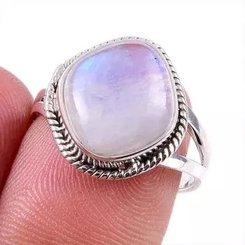 Natural Rainbow Moonstone Gemstone 925 Solid Sterling Silver Ring Size 7 t0G72