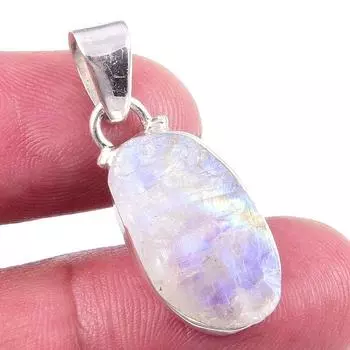 Natural Rainbow Moonstone Gemstone 925 Solid Sterling Silver Pendant 1.25 a8h12