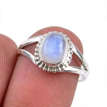 Natural Rainbow Moonstone Gemstone 925 Solid Sterling Silver Ring Size 6.5 L5j21