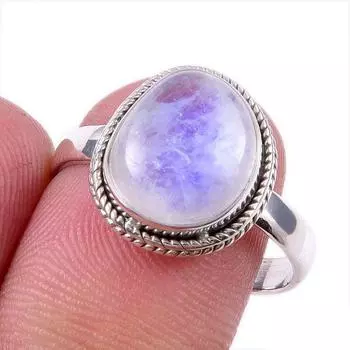 Natural Rainbow Moonstone Gemstone 925 Solid Sterling Silver Ring Size 9 Q5M70