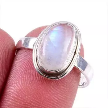 Natural Rainbow Moonstone Gemstone 925 Solid Sterling Silver Ring Size 8 d2Q01