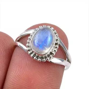Natural Rainbow Moonstone Gemstone 925 Solid Sterling Silver Ring Size 5.5 e5s31